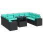Preview: 10-tlg. Garten-Sofagarnitur mit Kissen Schwarz Poly Rattan