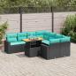 Preview: ARDEBO.de - 9-tlg. Garten-Sofagarnitur mit Kissen Schwarz Poly Rattan