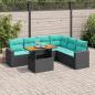 Preview: ARDEBO.de - 7-tlg. Garten-Sofagarnitur mit Kissen Schwarz Poly Rattan