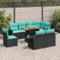 Preview: ARDEBO.de - 9-tlg. Garten-Sofagarnitur mit Kissen Schwarz Poly Rattan