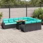 Preview: ARDEBO.de - 11-tlg. Garten-Sofagarnitur mit Kissen Schwarz Poly Rattan