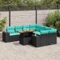 Preview: ARDEBO.de - 9-tlg. Garten-Sofagarnitur mit Kissen Schwarz Poly Rattan