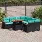 Preview: ARDEBO.de - 9-tlg. Garten-Sofagarnitur mit Kissen Schwarz Poly Rattan