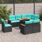Preview: ARDEBO.de - 9-tlg. Garten-Sofagarnitur mit Kissen Schwarz Poly Rattan