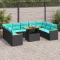 Preview: ARDEBO.de - 10-tlg. Garten-Sofagarnitur mit Kissen Schwarz Poly Rattan