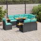Preview: ARDEBO.de - 9-tlg. Garten-Sofagarnitur mit Kissen Schwarz Poly Rattan