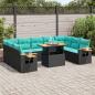 Preview: ARDEBO.de - 10-tlg. Garten-Sofagarnitur mit Kissen Schwarz Poly Rattan