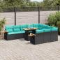Preview: ARDEBO.de - 11-tlg. Garten-Sofagarnitur mit Kissen Schwarz Poly Rattan