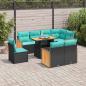 Preview: ARDEBO.de - 9-tlg. Garten-Sofagarnitur mit Kissen Schwarz Poly Rattan