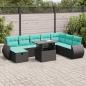 Preview: ARDEBO.de - 9-tlg. Garten-Sofagarnitur mit Kissen Grau Poly Rattan Akazie