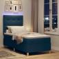 Preview: LED Boxspringbett mit Matratze Blau 100 x 200 cm Stoff