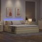 Preview: Bett mit LED-Lichtleisten mit Kopfteil Creme 180 x 200 cm Stoff