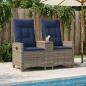 Preview: ARDEBO.de - Liegebank mit Tisch Grau und Marineblau 126 x 65 x 112 cm