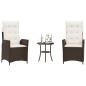 Preview: ARDEBO.de - 3-tlg. Bistro-Set mit Kissen Braun Poly Rattan