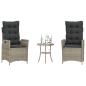Preview: ARDEBO.de - 3-tlg. Bistro-Set mit Kissen Hellgrau Poly Rattan