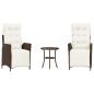Preview: ARDEBO.de - 3-tlg. Bistro-Set mit Kissen Braun Poly Rattan