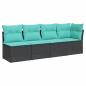 Preview: Gartensofa mit Kissen 4-Sitzer Schwarz Poly Rattan