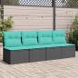 Preview: ARDEBO.de - Gartensofa mit Kissen 4-Sitzer Schwarz Poly Rattan