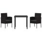 Preview: Garten Essgruppe mit Kissen 3 pcs Schwarz Poly-Rattan