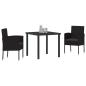 Preview: Garten Essgruppe mit Kissen 3 pcs Schwarz Poly-Rattan