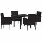 Preview: ARDEBO.de - Garten Essgruppe mit Kissen 5 pcs Schwarz Poly-Rattan