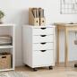 Preview: ARDEBO.de - Rollschrank Mit Rad Weiß 34 x 39 x 56 cm Massives Kiefernholz