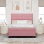 Preview: LED Boxspringbett mit Kopfteil Rosa 140 x 200 cm Samt