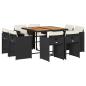 Preview: 9-tlg. Garten-Essgruppe mit Kissen Schwarz Poly Rattan