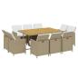 Preview: 11-tlg. Garten-Essgruppe mit Kissen Poly Rattan Beige