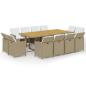 Preview: 13-tlg. Garten-Essgruppe mit Kissen Poly Rattan Beige