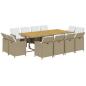 Preview: 13-tlg. Garten-Essgruppe mit Kissen Poly Rattan Beige