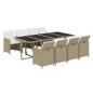 Preview: 9-tlg. Garten-Essgruppe mit Kissen Poly Rattan Beige