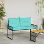 Preview: Bank Outdoor mit Kissen Schwarz und Türkis 118 x 55 x 82 cm