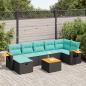 Preview: ARDEBO.de - 8-tlg. Garten-Sofagarnitur mit Kissen Schwarz Poly Rattan