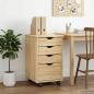 Preview: ARDEBO.de - Rollschrank Mit Rad Braun 34 x 39 x 56 cm Massives Kiefernholz