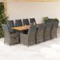 Preview: ARDEBO.de - 11-tlg. Garten-Bistro-Set mit Kissen Grau Poly Rattan