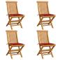 Preview: ARDEBO.de - Gartenstühle mit Roten Kissen 4 Stk. Teak Massivholz