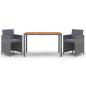 Preview: 3-tlg. Garten-Essgruppe mit Kissen Poly Rattan Grau