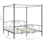 Preview: Himmelbett-Gestell Schwarz Metall 200 x 200 cm