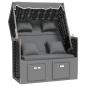 Preview: Strandkorb mit Kissen Poly Rattan Massivholz Anthrazit Schwarz