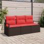 Preview: ARDEBO.de - Sofa Set mit Kissen 3 pcs Braun Poly Rattan