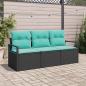 Preview: ARDEBO.de - Sofa Set mit Kissen 3 pcs Schwarz Poly Rattan