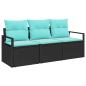 Preview: Sofa Set mit Kissen 3 pcs Schwarz Poly Rattan