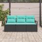 Preview: Sofa Set mit Kissen 3 pcs Schwarz Poly Rattan