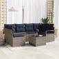 Preview: ARDEBO.de - Sofa Set mit Kissen 7 pcs Grau und Blau Poly Rattan