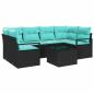 Preview: Sofa Set 7 pcs Schwarz und Blau Poly-Rattan