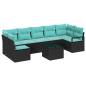 Preview: Sofa Set 8 stk. 7-Sitzanzahl Schwarz und Türkis Poly-Rattan