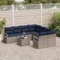 Preview: Sofa Set mit Kissen 9 pcs Grau und Marineblau Poly Rattan