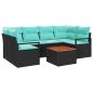 Preview: ARDEBO.de - Gartensofa-set mit Kissen 7 pcs Schwarz Poly-Rattan