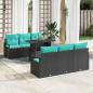 Preview: ARDEBO.de - Gartensofa-set mit Speicher 7 pcs Schwarz und Blau Poly-Rattan
